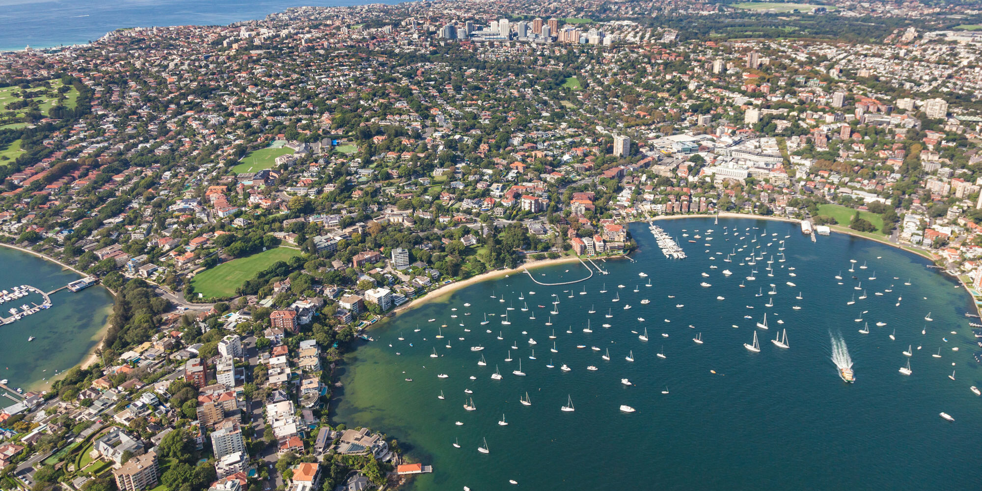 Aerial view of Double Bay through to Bondi Junction.