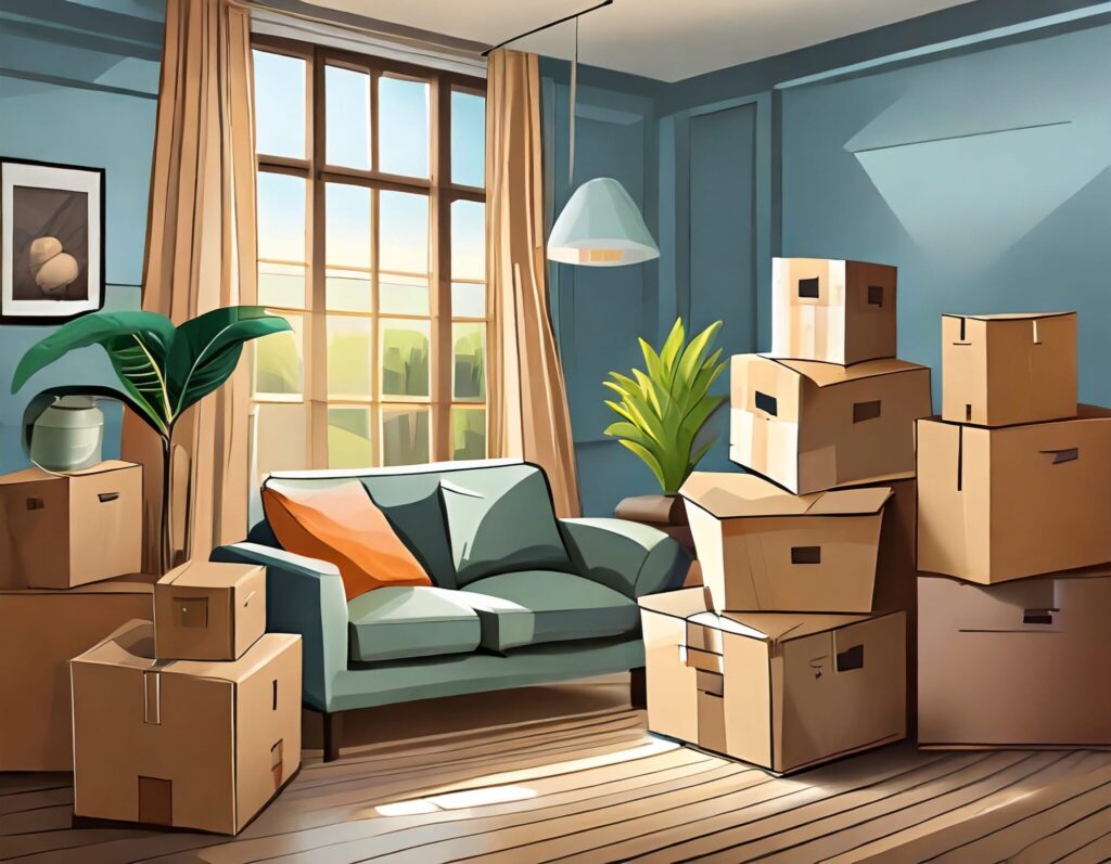 moving boxes in a living room